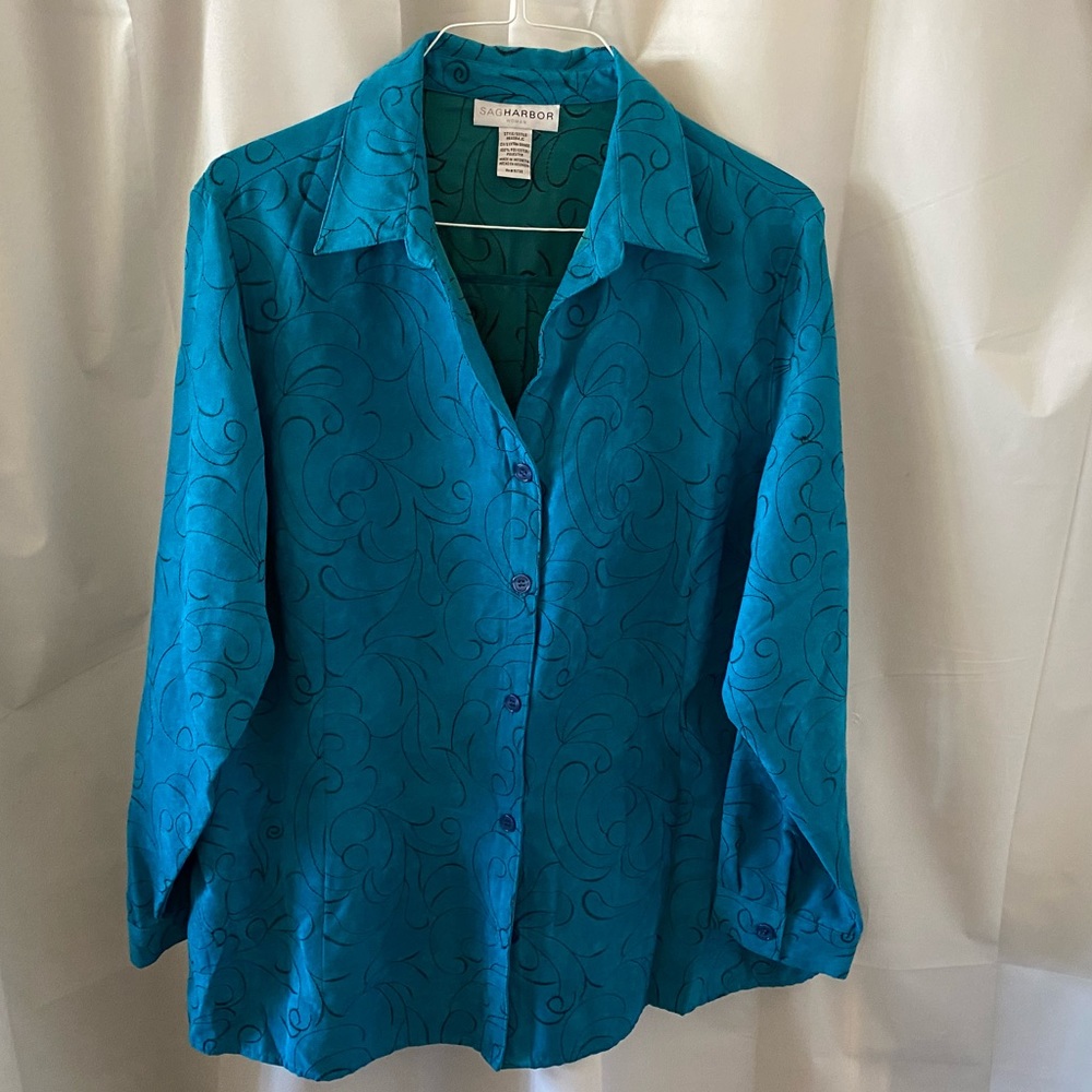 Teal Blue Suede Feel Blouse 2X